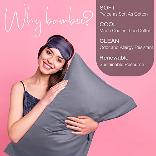 BEDELITE Bamboo Pillow Cases Standard Size Set of 2, Grey Cooling