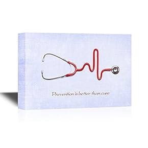 Clinic Canvas Wall Art - Prevention is Better Than Cure Quotes with a Red Echometer - Gallery Wrap Modern Home Art | Ready to Hang - 12x18 inches