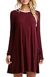 Long T Shirt Dresses Casual Crew Neck Tunic Tops for Women Loose Plain Pleated Cotton