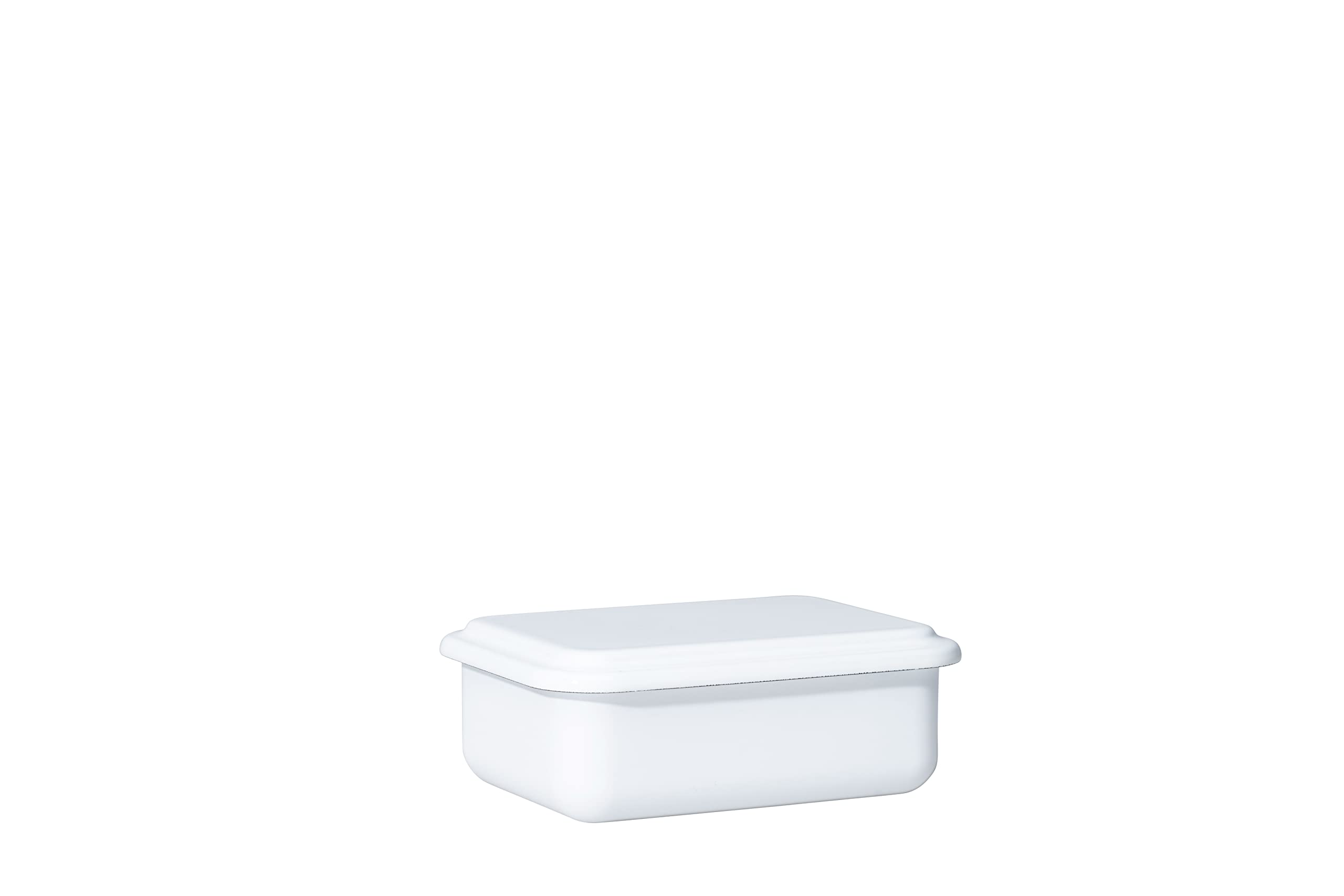 Riess, 0411-033, Storage Container with Lid, 15 x 11 x 5 cm, Enamel, Serve + Blind Design, White, Weight 0.4 kg, LBH: 15.7 x 11.8 x 5 cm