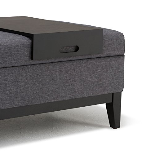 Simpli Home Oregon Rectangular Storage Ottoman Bench with Tray, Slate Grey - Thumbnail 4