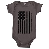 Tcombo Distressed Black American Flag - USA Bodysuit (Charcoal, 12 Months)