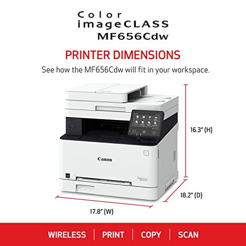 Canon imageCLASS MF656Cdw - Wireless Duplex Color Laser Printer, All-in-One with Copier, Scanner, Fax, Auto Document Feeder, Mobile Ready, 3 Year Limited Warranty, 22 PPM, White