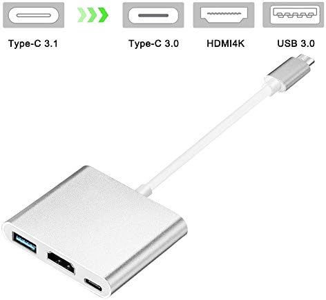 USB C to HDMI 4K Multiport Adapter, Anlyso USB 3.1 Type-C to HDTV HDMI Adapter Converter 4K+USB 3.0+USB-C Charging Port for New Macbook/Dell XPS13/Chromebook Pixel/Yoga 900/HDTV/Projector (Silver)