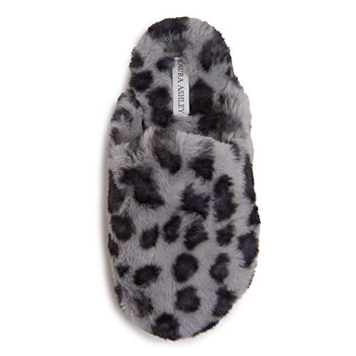 Laura Ashley Scuff Slippers, Plush Animal Print Slip-Ons for Women with Memory Foam Insole, Grey Print Small at Amazon