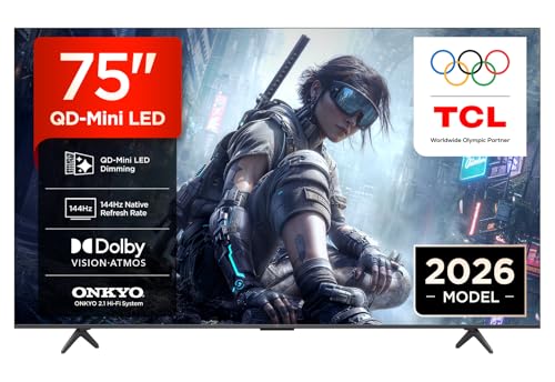75T8D 75 Pouces QLED avec QD-Mini LED Dimming 4K HDR Ultra HD TV, Smart Google TV (Dolby Vision, HDR10+ & Atmos, 144Hz VRR, FreeSync Premium, Son Onkyo 2.1, Game Master, Commande vocale)