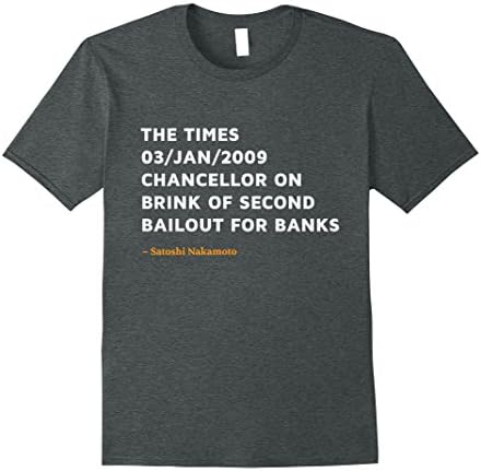 Mens Bitcoin Genesis Block T-Shirt - Satoshi Nakamoto Quote XL Dark Heather