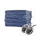 Sunbeam Queen Electric Heated Blanket Luxurious Velvet Plush with Two 20 Heat Settings Digital Controllers and Auto-off Feature - 5yr Warranty (Dusty Blue)