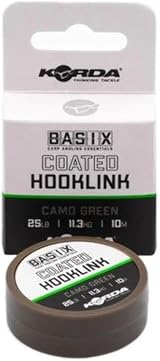 Korda Basix Coated Hooklink 18lb 10m Soft Coated Braid Camouflage Green