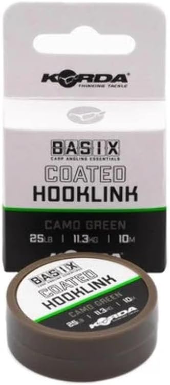 Korda Basix Coated Hooklink 18lb 10m Soft Coated Braid Camouflage Green