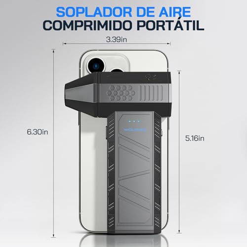 WOLFANG Soplador de aire eléctrico inalámbrico de 110000 rpm, Aire Comprimido Limpieza PC Soplador de Aire, mini soplador ajustable de 3 engranajes con carga rápida para PC, Limpieza Coche