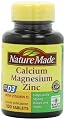 Nature Made Calcium, Magnesium, and Zinc with Vitamin D, With D-3 100 Tablets