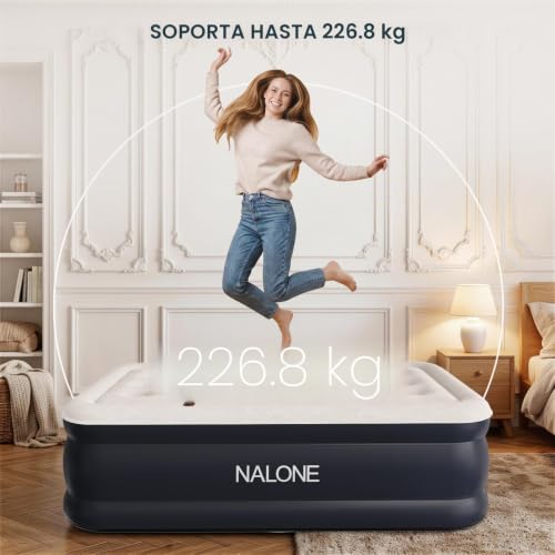 NALONE 1 Seater Inflatable Mattress with Integrated Pump, 190 x 100 x 45 cm | Self-inflating inflatable bed with built-in backrest, ideal for camping and home, comfortable for visitors and easy to store