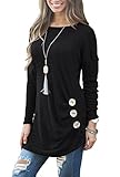 Womens Long Sleeve Casual Round Neck Loose Tunic Top Blouse T-Shirt Black M