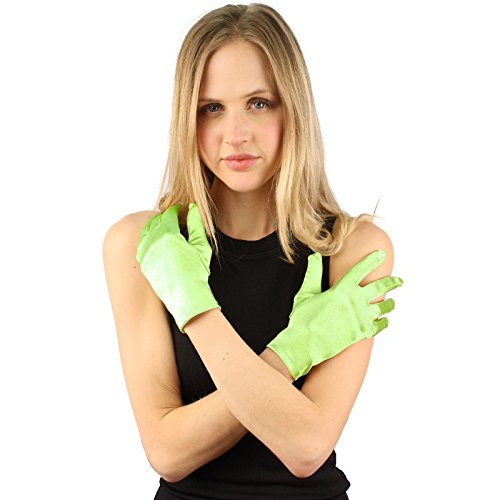 Elegant Satin Shiny Finish Stretchy Wrist Short Length Dress Formal Gloves Lime
