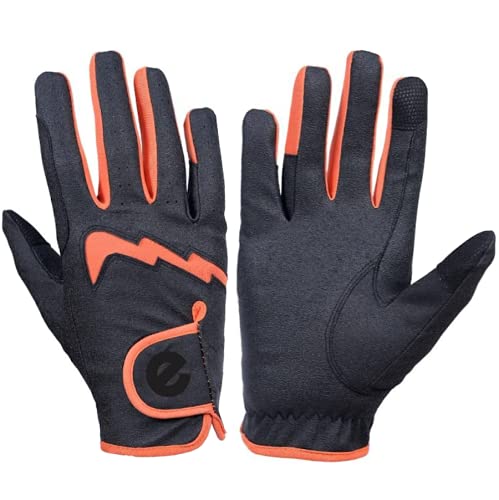 eGlove eQUEST GripPro LITE - Lightweight Horse Riding Gloves NEW! (Black/Orange, L)