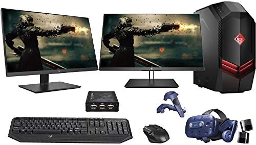 Omen Professional Gaming Bundle Including HTC VR Headset, 2 4K Monitors, Keyboard, Mouse, Keymander Controller Emulator, Ryzen CPU, 32GB RAM, 512GB SSD, 2TB HDD, GTX 1080 GPU, Win 10 Home