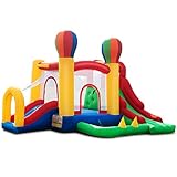 Costzon Inflatable Bounce House, 6 in 1 Mighty Balloon Double Slide Bouncer with Basketball Hoop, Climbing Wall, Large Jumping Area, Ideal Kids Jumper (Without Blower)