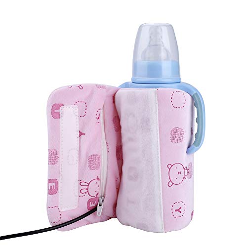 Baby Bottle Warmer - USB Portable Travel Mug Milk Heater Bottle Heater Feeding Bottle Infant Storage Bag (Color : Pink)