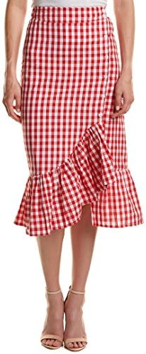Haute Rogue Womens Ruffle Gingham Maxi Skirt, S, Red