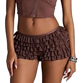 TUWIXIUW Women Ruffle Layered Bloomers Micro Shorts Booty Lace Lolita Fluffy Mini Shorts Y2K Pumpkin Pants Sweet Pettipants