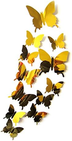 Sarsean 24PCS Gold Mirror Butterfly Wall Stickers Decals Art Home Decors