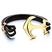 COOLSTEELANDBEYOND Mens Large Stainless Steel Gold Color Marine Anchor Bangle Bracelet Genuine Brown Leather Wristband