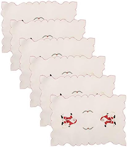Katesid Pack of 6 Christmas Table Mats Embroidered Red Felt Christmas Placemats Coasters Set Santa Claus Crutch Bell Table covers Xmas Decors