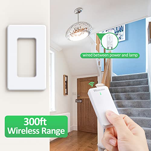 WSDCAM Wireless Light Switch and Receiver Kit, No in-Wall Wiring Required, Remote Control Light Switch Fixture for LED Light, Ceiling Lights and Lamps, Waterproof Remote Light Switch Kit