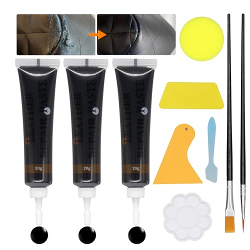 Black Leather Repair Kit 60 g, Black Leather Putty Repair Kit for Repairing Scratches, Discolourations and Holes on Leather Sofas, Car Seats, Shoes, Wallets and Synthetic Leather