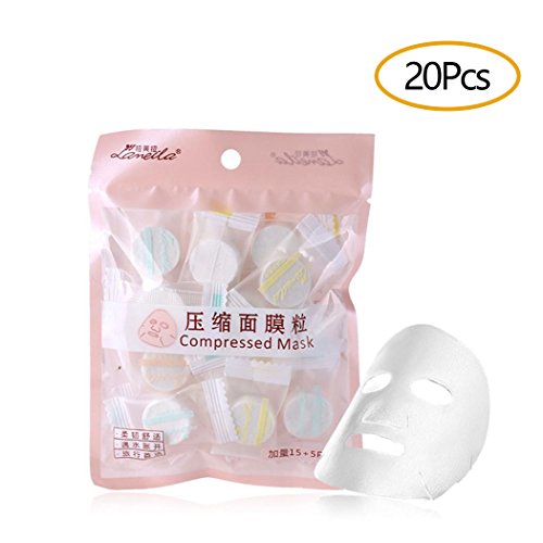 Mask Paper Dry Sheet, 20Pcs Beauty Tool Fibre Skin Care Paper DIY Facial Compressed Tablet Paper Mask (White ❤️)