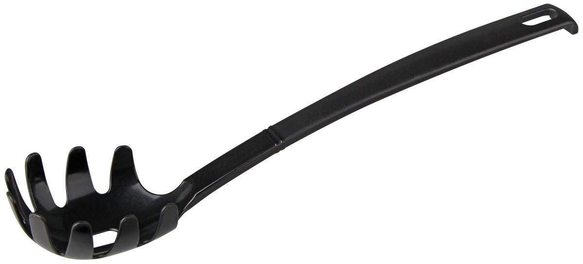FACKELMANN 23745 30 cm Hanging Spaghetti Spoon Nero Kitchen Utensil Plastic Pasta Spoon for Coated Pans and Pots (Colour: Black), Quantity: 1 Piece
