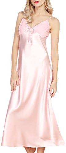 VICTORIA SILK Womens Adjustable Straps Silk Long Lounge/Pajama Sexy Sling Sleep Dress Pink Size M
