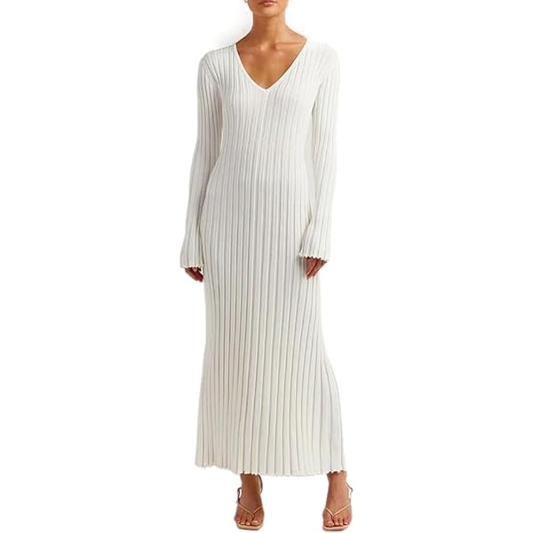 Long Sleeve Sweater Dress for Women Crewneck Maxi Sweater Dress Pure Color Ribbed  Knit midi Dress wrap Sweater Dress (Small,A-Apricot) at Amazon Women's  Clothing store
