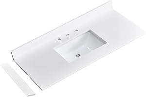 EQLOO 42" x 22" Vanity Top, Quartz Vanity Sink Top in Pure White, with One Sidesplash & One Backsplash, with Undermounted Sink,8 Inch Faucet Hole Spread for Vanity Top with Sink