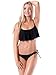 BAWDY Women's Sexy Mesh Ruffled Crop Bikini Swimsuit Bathing Suit, Black, M