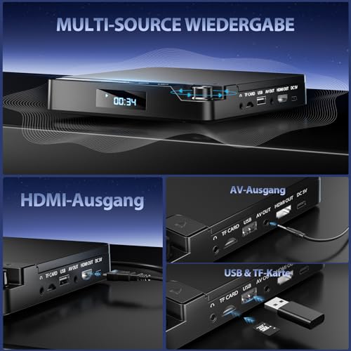 Desobry DVD Player for TV 1080P, DVD Player HDMI/AV/USB/TF Card, CD Player Breakpoint Memory, Coverage for All Regions, Comes with Cable and Remote Control