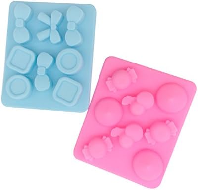 IoneStar Silicone Candy Ice Cube Molds Mini Cute 2 Peice For Kids Food Bpa Free, Shapes Small Bows Circle Conme Round Cherry Square Set For Chocolate Jelly Biscuit Baking Cocktail Whiskey