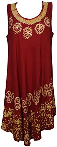 Mogul Interior Beach Breeze Cover up Tank Dress Summer Fashion Umbrella Batik Embroidered Sleeveless Boho Style Sundress