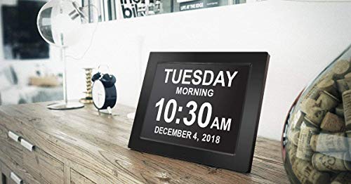 American Lifetime [Newest Version 12 Inch Day Clock - Extra Large Impaired Vision Digital Clock with Battery Backup & 5 Alarm Options - Black