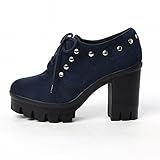 Show Shine Women's Nubuck Fashion Rivets Platform High Chunky Heel Ankle Boots