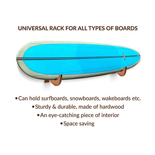 TESLYAR Surfboard Rack Holder Hooks Ash Tree Wood Eco-Friendly Display Natural Finish Snowboard Wakeboard
