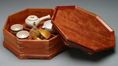 Antique AliveTabletop Octagonal Four Compartment Divided Natural Grain Wooden Tea Set Coffee Wine Serving Platter Tray Box Container Storage Holder