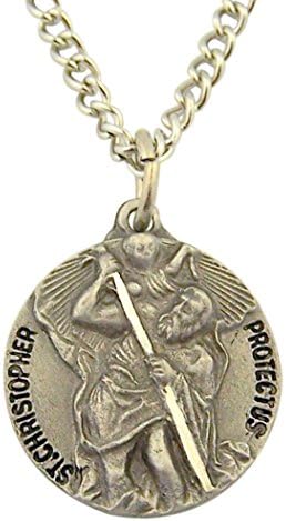 Pewter Catholic Patron Saint Medal Pendant with Prayer Card, 3/4 to 1 1/4 Inch