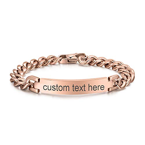Personalized Engravable Stainless Steel ID Bracelets for Men Women, Name Plate Identity Bracelets,Birthday Gift