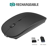 Rechargeable Wireless Mouse, noximi 2.4G Slim Silent Click Optical Mouse with USB Receiver (at Bottom of The Mouse) Compatible with Mac, Notebook, Laptop, Computer