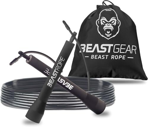 Beast Gear Springseil Für Erwachsene - Fitness-Speed-Rope Für Ausdauer, Abnehmen Indoor-/Outdoor-Sprungseil Zum Boxen, Sport, Mma, Crossfit - Schwarz