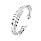 LEECCO Women 925 Sterling Silver Fashion Open C-Shape Bracelets Cuff Bangle