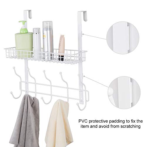 RZChome Upgrade Over The Door Hook Shelf Organizer 5 Hooks with Basket Storage Rack for Coats & Towels - Thumbnail 3