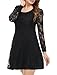 Allegra K Women's Scoop Neck Sheer Long Sleeves Floral Lace Mini Skater Dress - X-Large - Black